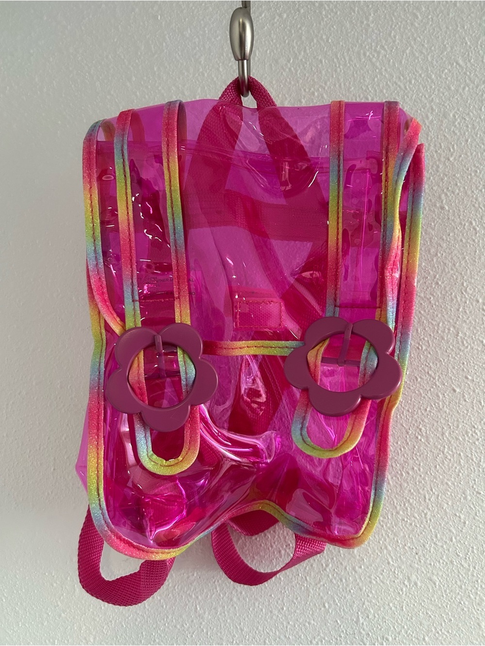 Cat & Jack Hot Pink Clear Kids Backpack with Rainbow Trim